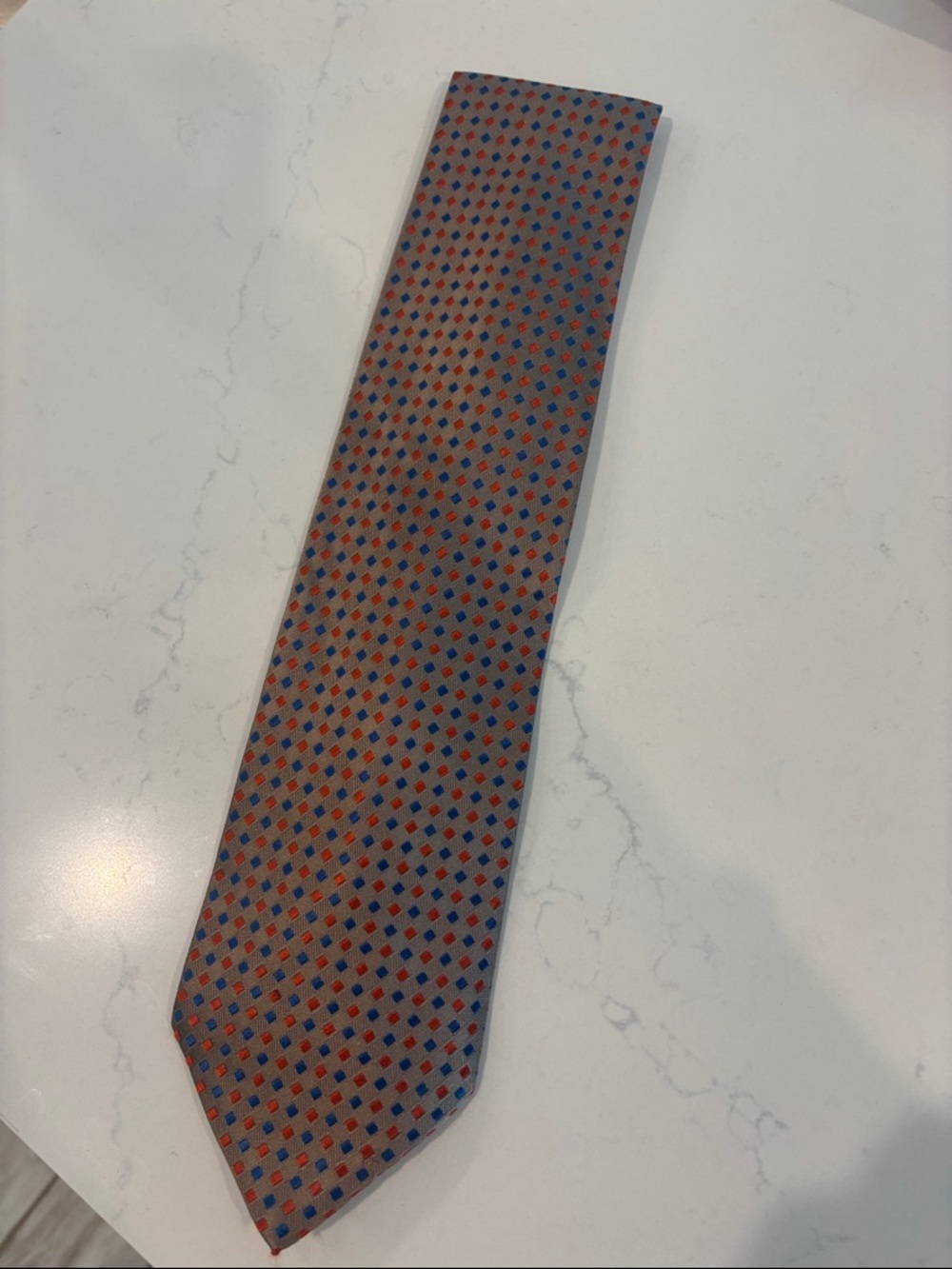 Charvet Brown Tie with Red and Blue Dot Pattern